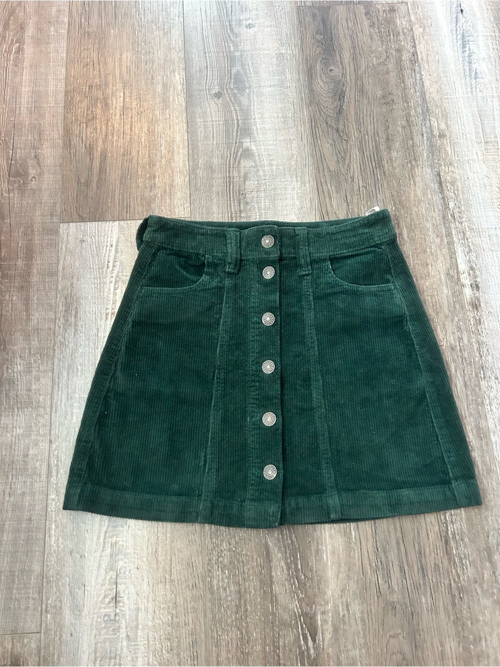 American Eagle Outfitters Dark Green Corduroy Button-Front A-Line Skirt